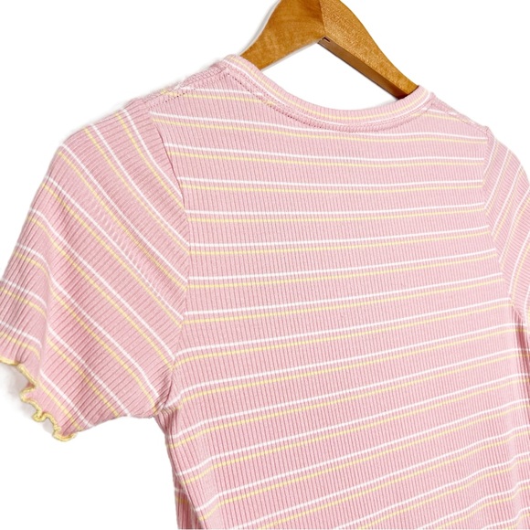Levi's Pink White Yellow Stripe Ribbed Lettuce Trim T Shirt Top Juniors - Picture 14 of 16
